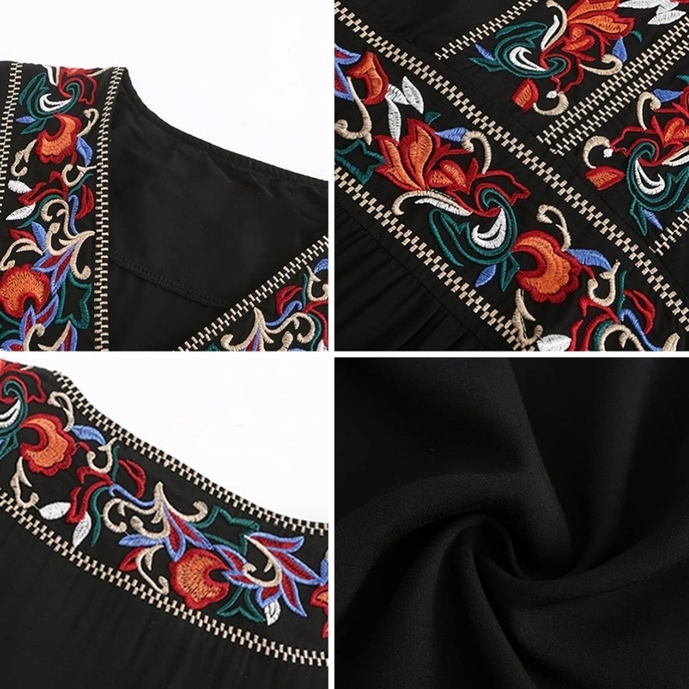 Chic Black Maxi Dress with Colorful Embroidery - Picture 7 of 15